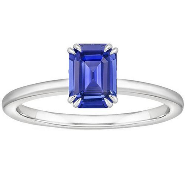 66315 3 CT Emerald Blue Sapphire Solitaire Ring, 14K White Gold - Size 6.5
