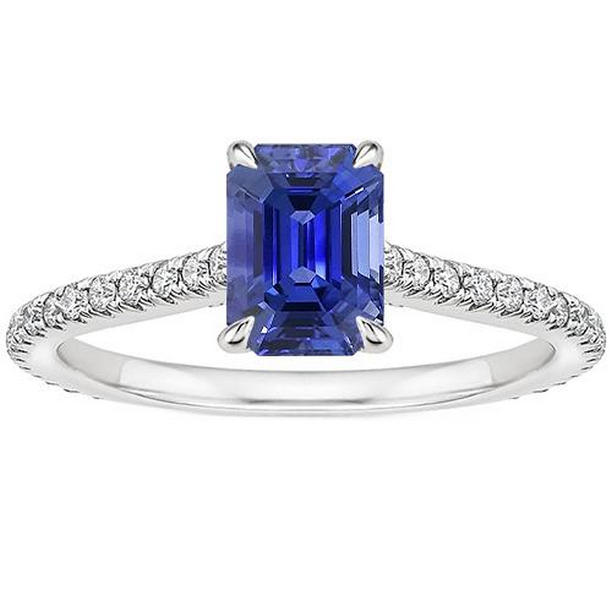 66318 4 CT Solitaire Ring with Accents Emerald Ceylon Sapphire & Diamond, Size 6.5