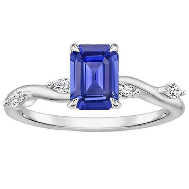 Picture of Harry Chad Enterprises 66321 4 CT 5 Stones Emerald Cut Blue Sapphire & Diamond Engagement Ring&#44; Size 6.5