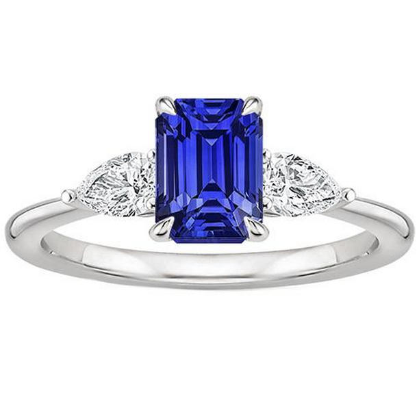 Picture of Harry Chad Enterprises 66322 3.50 CT 3 Stones Emerald Ceylon Sapphire & Diamond Engagement Ring&#44; Size 6.5
