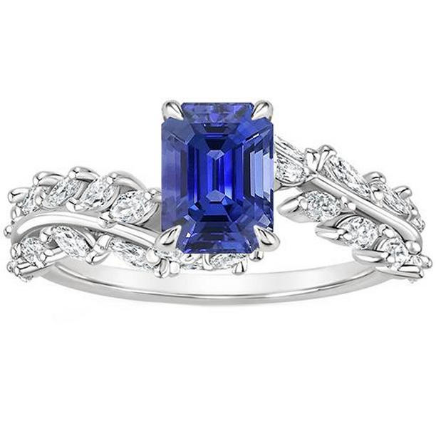Picture of Harry Chad Enterprises 66325 5 CT Leaf Style Emerald Ceylon Sapphire & Diamond Engagement Ring&#44; Size 6.5