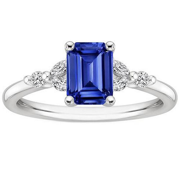 Picture of Harry Chad Enterprises 66326 4 CT Engagement Ring with Accents Emerald Blue Sapphire & Diamond&#44; Size 6.5