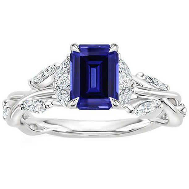 Picture of Harry Chad Enterprises 66335 4.50 CT Engagement Ring with Side Stones Ceylon Sapphire & Diamond&#44; Size 6.5