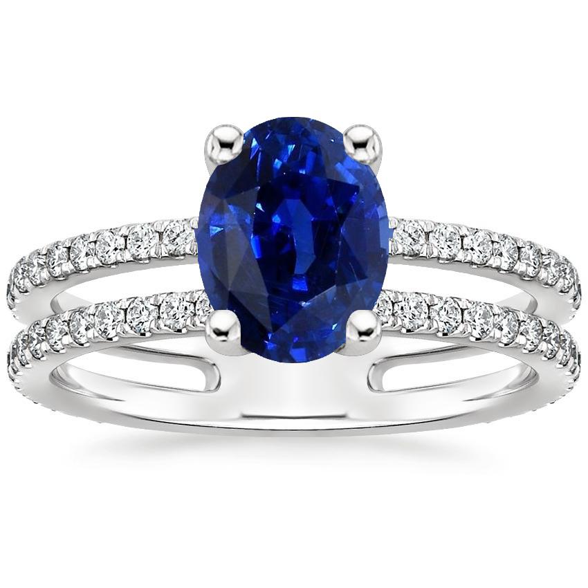 66772 4 CT Ladies Diamond Blue Sapphire Double Shank Accents Ring, Size 6.5