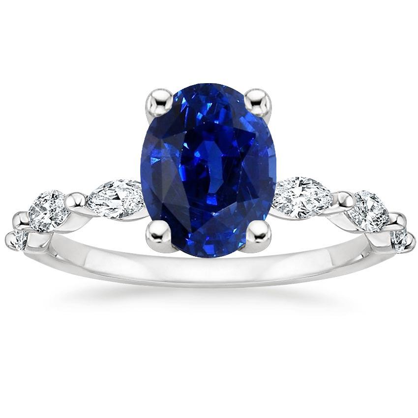 66773 3.50 CT Oval Blue Sapphire Solitaire Anniversary Ring with Accents, Size 6.5