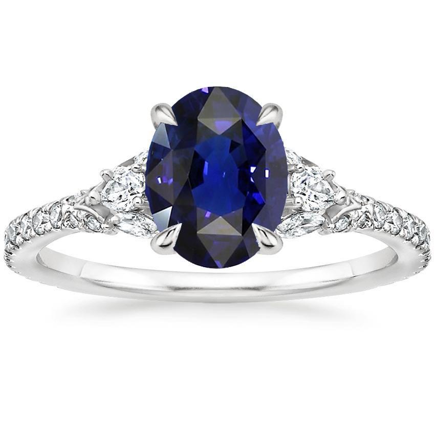 66775 Blue Sapphire Solitaire with Accents 5 CT White Gold Ring, Size 6.5
