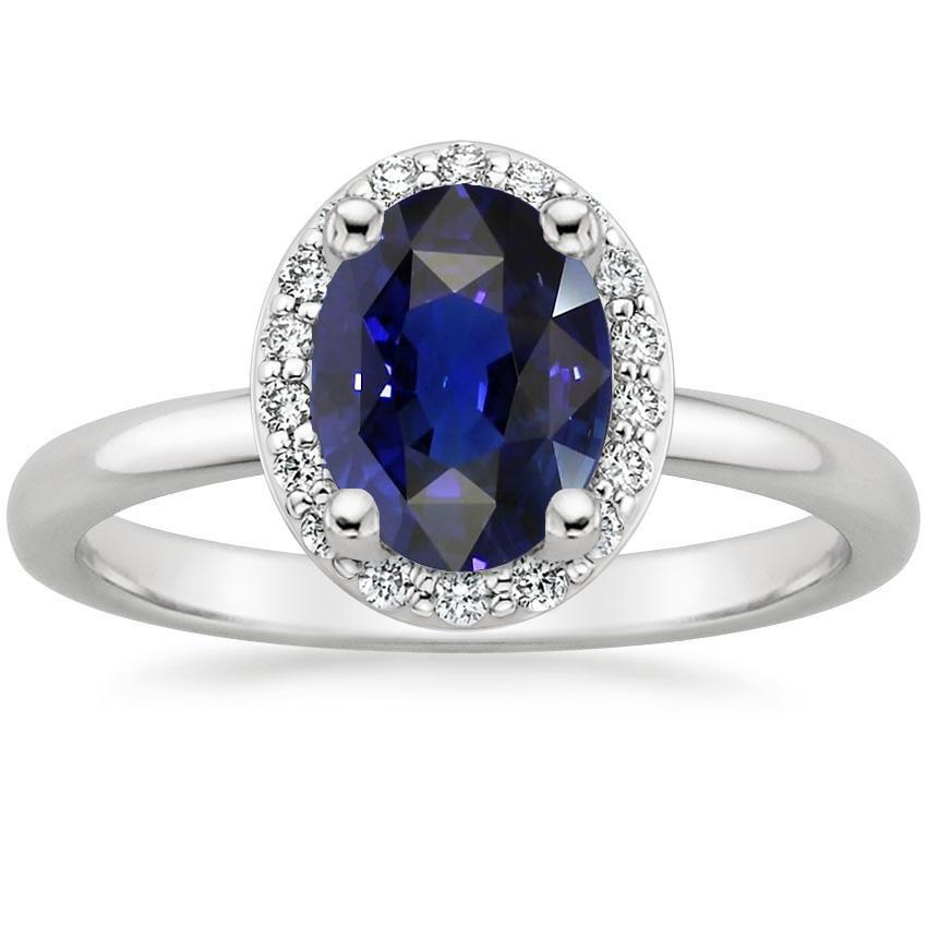 66779 4 CT Halo Diamond Blue Sapphire Engagement Ring, 14K White Gold - Size 6.5