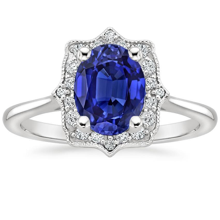66790 Halo Oval Blue Sapphire 3.50 CT Womens Diamond Wedding Ring, Size 6.5