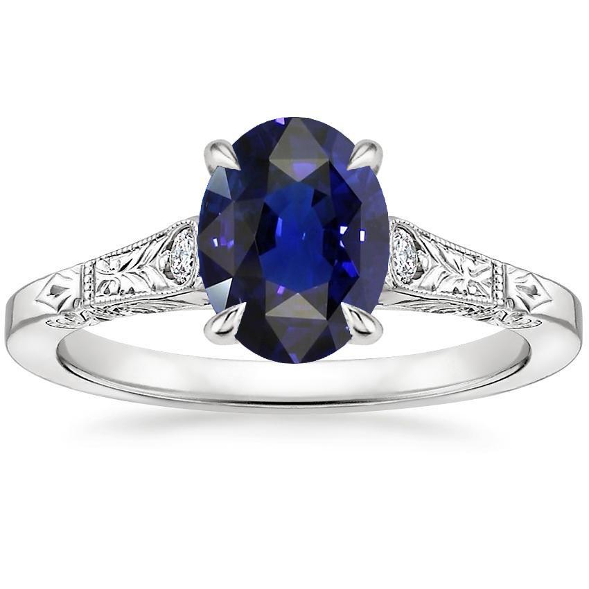 66792 2.25 CT Three Stone Vintage Style Oval Ceylon Sapphire Ring, Size 6.5