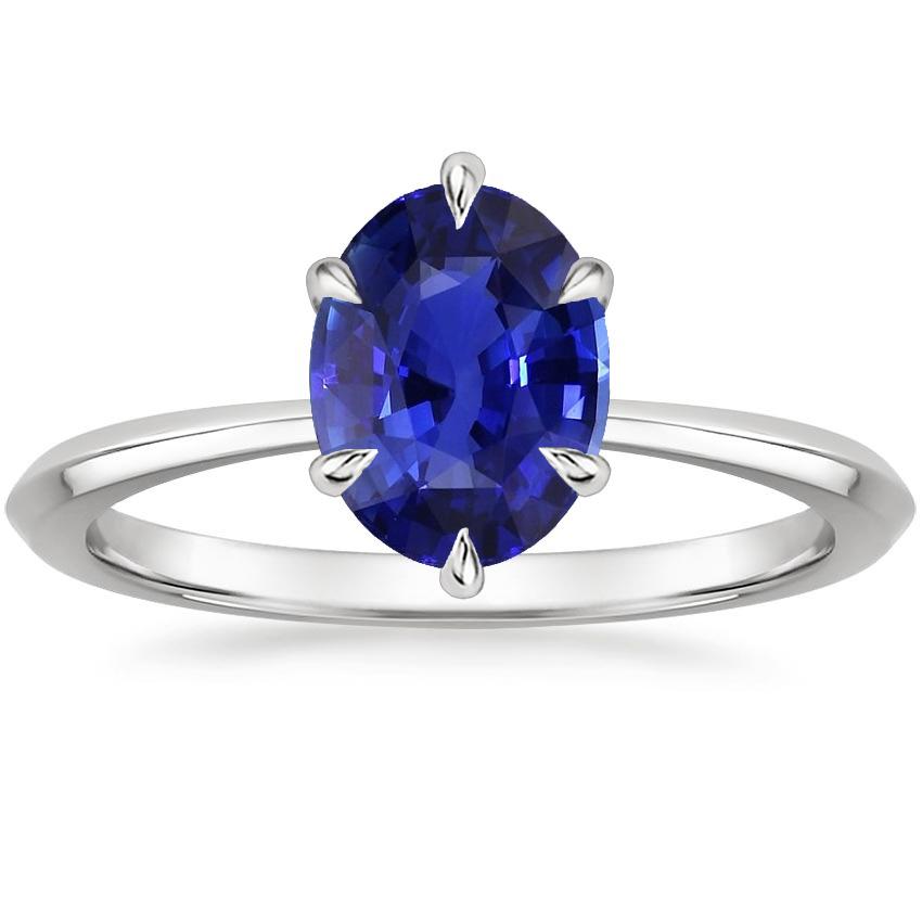 66793 3 CT Oval Cut Prong Set Ceylon Sapphire Solitaire Ring, White Gold - Size 6.5