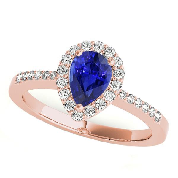 66801 4 CT Rose Gold Halo Ceylon Sapphire & Diamonds Wedding Ring, Size 6.5