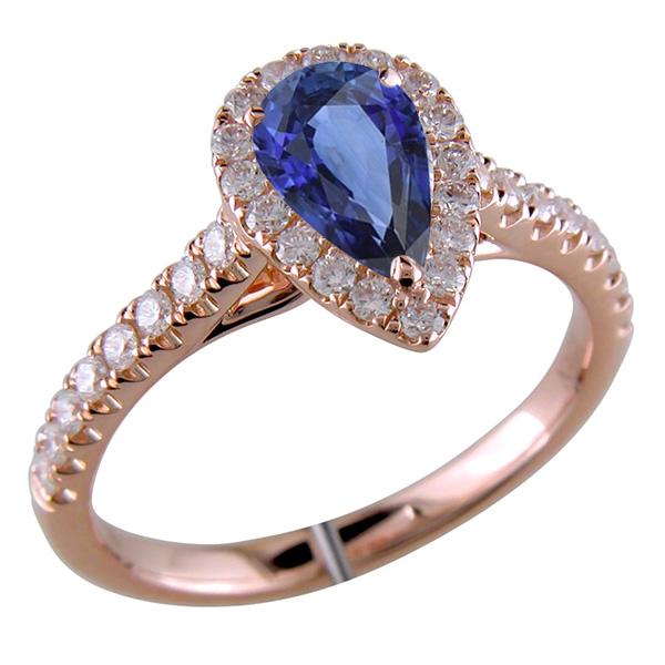 66803 5.50 CT Gemstone Halo Pave Set Pear Ceylon Sapphire Diamond Ring, Size 6.5