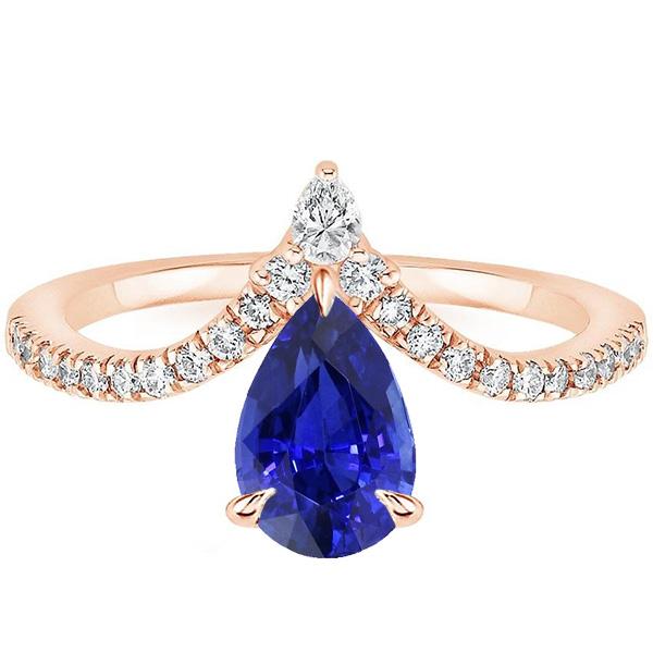 Picture of Harry Chad Enterprises 66812 4.50 CT Round Enhancer Pear Srilanka Sapphire Diamond Ring&#44; Size 6.5