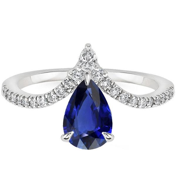 66813 4.50 CT Blue Enhancer Pear & Round Diamond Sapphire Ring, 14K Gold - Size 6.5