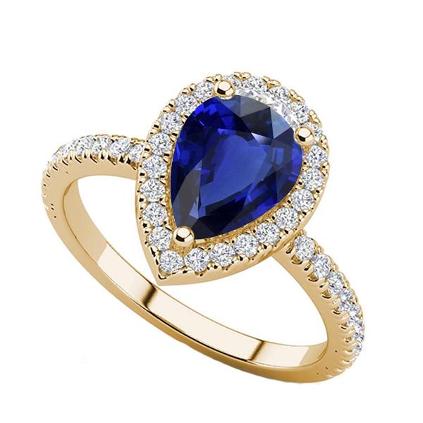 66818 4.50 CT Halo Blue Sapphire Stone Ring & Round Diamonds, Size 6.5