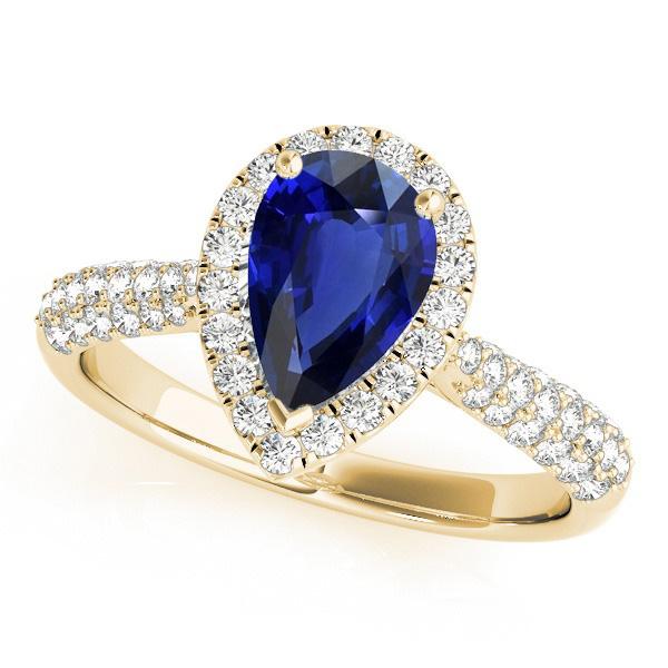66824 5 CT Diamond Halo Blue Sapphire Yellow Gold Wedding Ring, Size 6.5