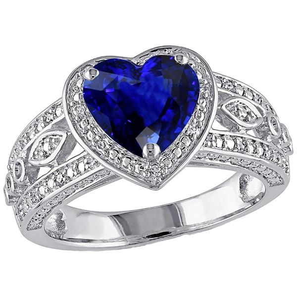 67247 2 CT Heart Deep Blue Sapphire Vintage Style Solitaire Ring, Size 6.5