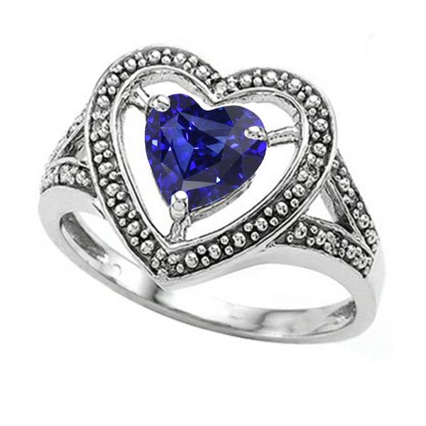 67252 1.50 CT Solitaire Vintage Style Heart Cut Blue Sapphire Ring, Size 6.5