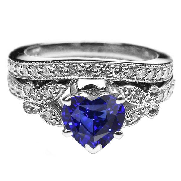 67254 4 CT Engagement Heart Blue Set Butterfly Style Sapphire Ring, Size 6.5