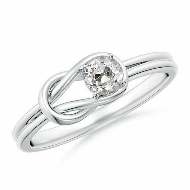 1 CT Old Miner Solitaire Round Knot Style Diamond Ring, White Gold - Size 6.5