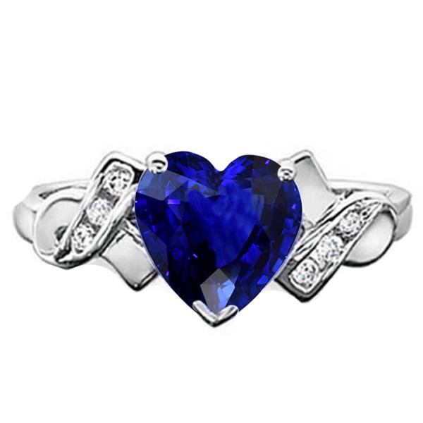 2.50 CT Diamond Heart Ceylon White Gold Sapphire Ring, Size 6.5
