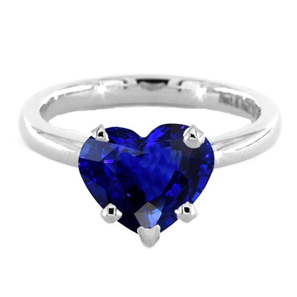 67271 2 CT Blue Sapphire Solitaire Heart Shaped Ring, 14K Gold - Size 6.5