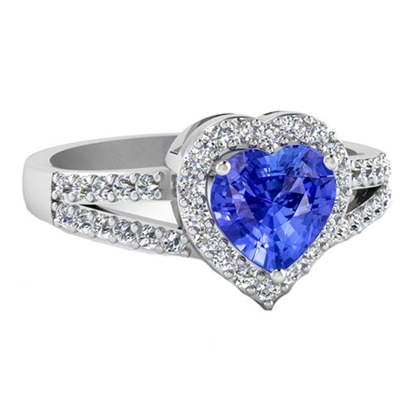 67273 3.50 CT Halo Heart Cut Blue Split Shank Diamonds Sapphire Ring, Size 6.5