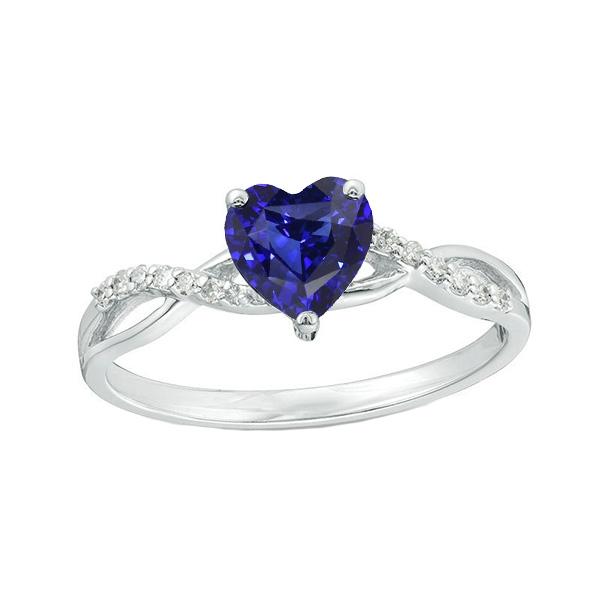 67275 2 CT Twisted Style Solitaire Blue Sapphire Ring & Diamond Accents, Size 6.5