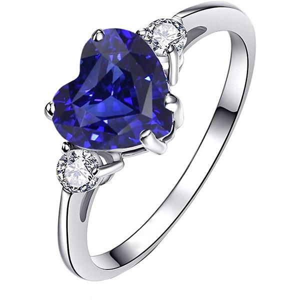 67283 2.50 CT Womens 3 Stone Heart Ceylon Sapphire & Round Diamonds Ring, Size 6.5