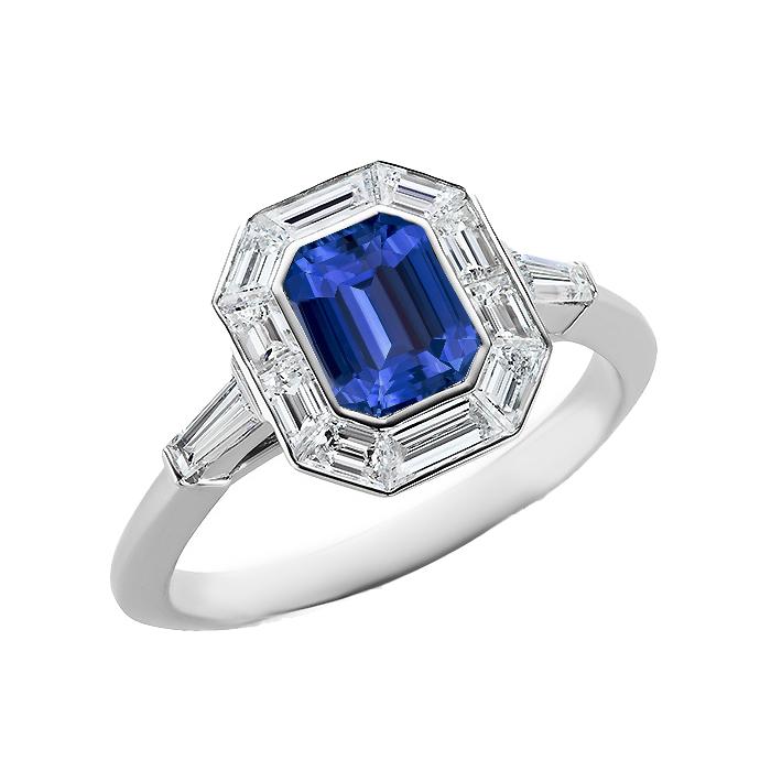 67298 Halo Emerald Ceylon 3.50 CT Diamond Ladies Sapphire Ring, Size 6.5