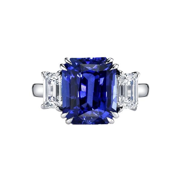 67299 Radiant Three Stone Blue 3.50 CT Womens Sapphire Ring, Size 6.5