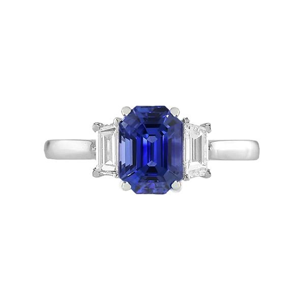 67300 2.50 CT Engagement Three Stone Emerald Sri Lankan Sapphire Ring, Size 6.5