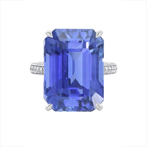 67301 5 CT Emerald Solitaire Ceylon Sapphire Ring with Accents, Size 6.5