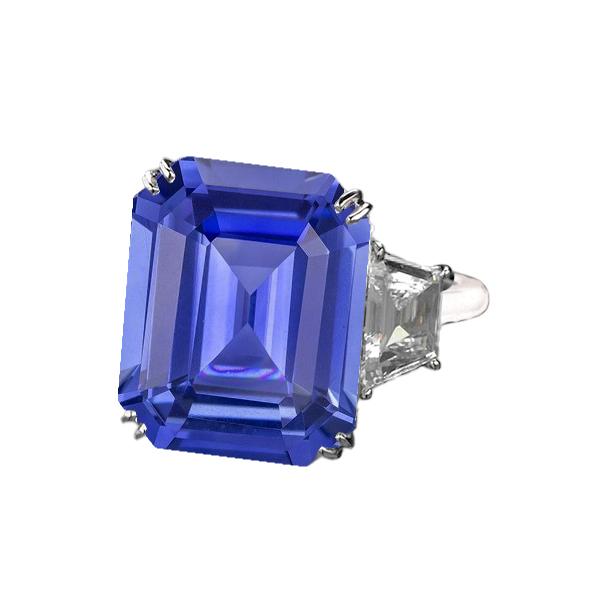 67306 3.25 CT 3 Stone Emerald Shaped Ceylon Sapphire Ring, Size 6.5