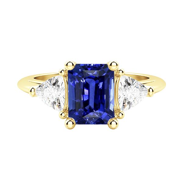 67308 2.50 CT 3 Stone Radiant Blue Sapphire Ring with Trillion Diamonds, Size 6.5