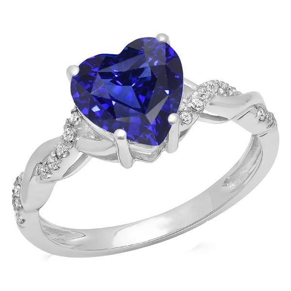 67744 Gemstone Heart Blue Twisted Style 3.50 CT Diamonds Sapphire Ring, Size 6.5