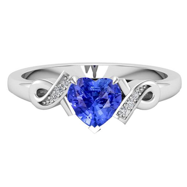Diamond Heart Shaped Srilanka 1.75 CT Ribbon Style Sapphire Ring, Size 6.5