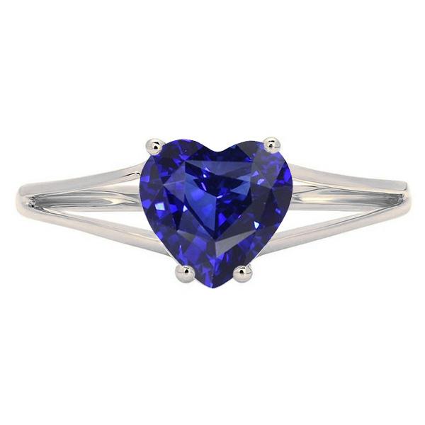 67759 Heart Ceylon Sapphire 2 CT 14K Gold Split Shank Solitaire Ring, Size 6.5