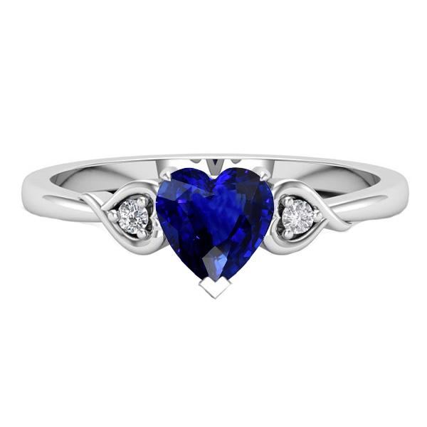 67760 1.75 CT Heart Three Stone Diamond & Deep Blue Sapphire Ring, Size 6.5