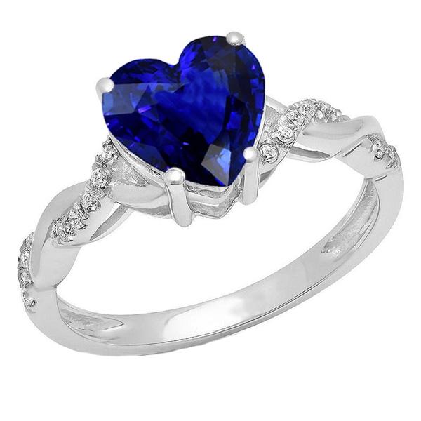 67764 3.50 CT White Gold Heart Blue Sapphire Infinity Style Diamond Ring, Size 6.5