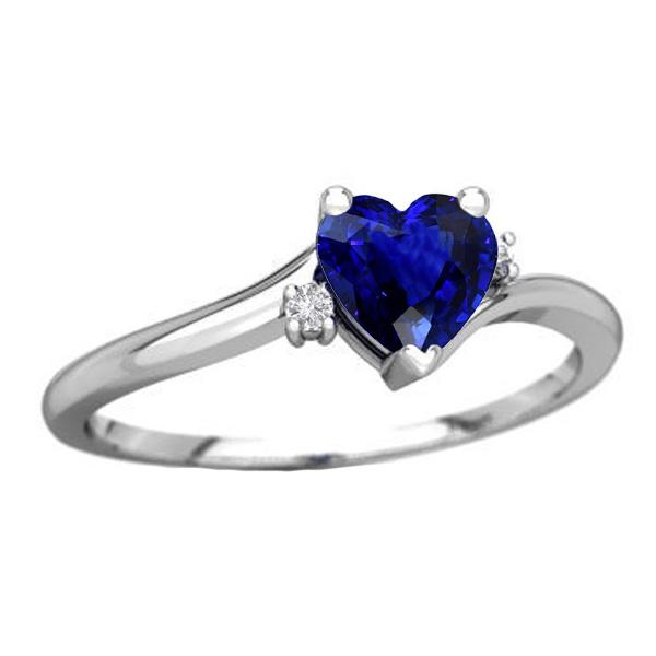 67770 1.75 CT 3 Stone Heart Blue Sapphire & Small Round Diamonds Ring, Size 6.5