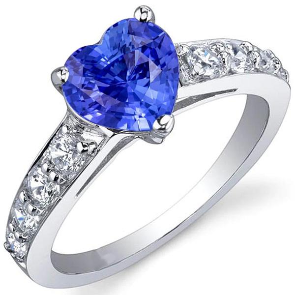 67772 3.50 CT Heart Gemstone Ceylon Sapphire Ring & Accent Diamonds, Size 6.5