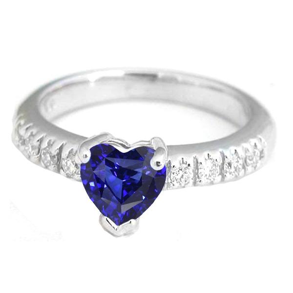 2 CT Gemstone Heart Sapphire with Diamond Accents Anniversary Ring, Size 6.5