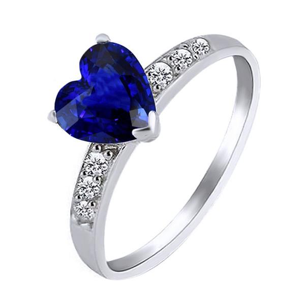 67778 2.25 CT Heart Blue Sapphire Accented Diamonds Gemstone Ring, Size 6.5