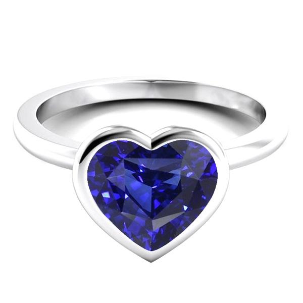 67785 2 CT Heart Bezel Set Sri Lankan Sapphire Solitaire Ring, Gold - Size 6.5