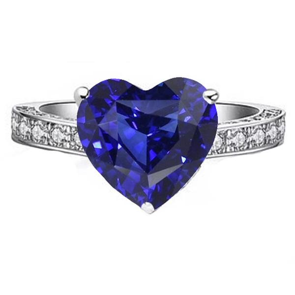 67786 3 CT Ladies Heart Cut Sapphire & Diamonds Gemstone Ring, Size 6.5