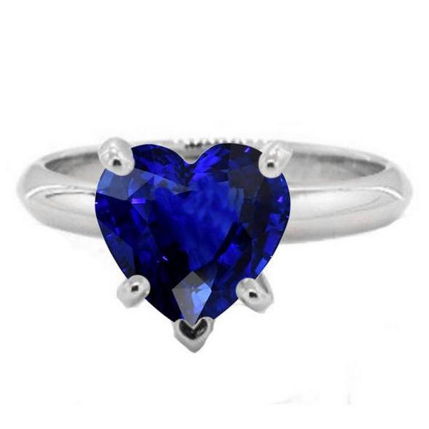 2.50 CT Gemstone Heart Solitaire Prong Set Ceylon Sapphire Ring, Size 6.5