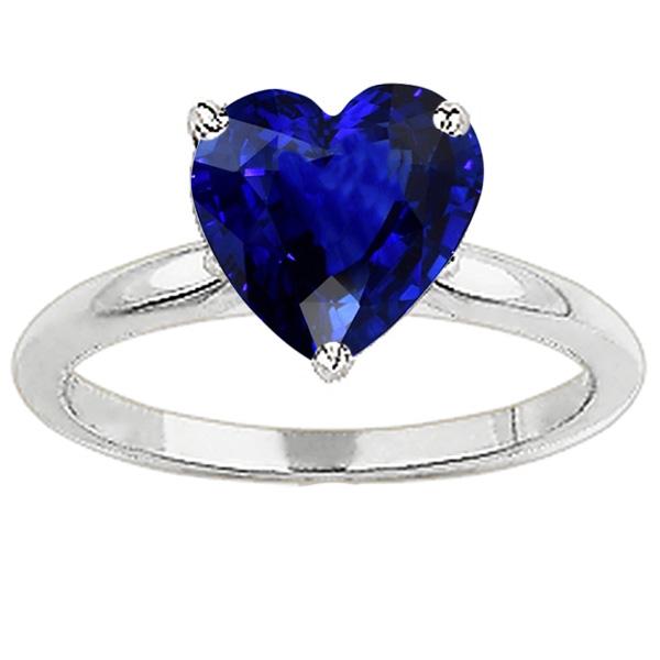 67791 2.50 CT Ceylon Sapphire Heart Cut White Gold Solitaire Ring, Size 6.5