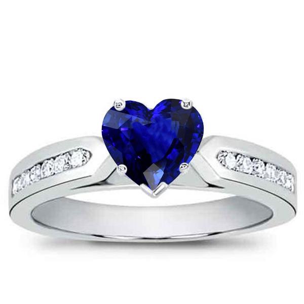 67793 2.50 CT Blue Sapphire Heart & Round Diamonds Gemstone Ring, Gold - Size 6.5