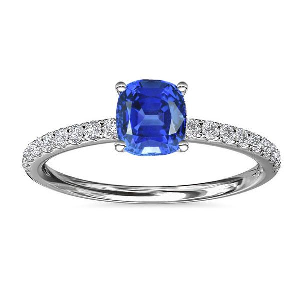 68194 2.50 CT White Gold Solitaire Blue Sapphire Ring & Accented Diamond, Size 6.5
